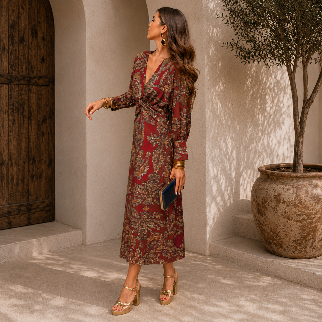 NATALIA™ |  VESTIDO MIDI ELEGANTE CON ESTAMPADO ATEMPORAL