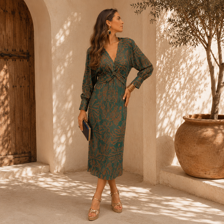 NATALIA™ |  VESTIDO MIDI ELEGANTE CON ESTAMPADO ATEMPORAL