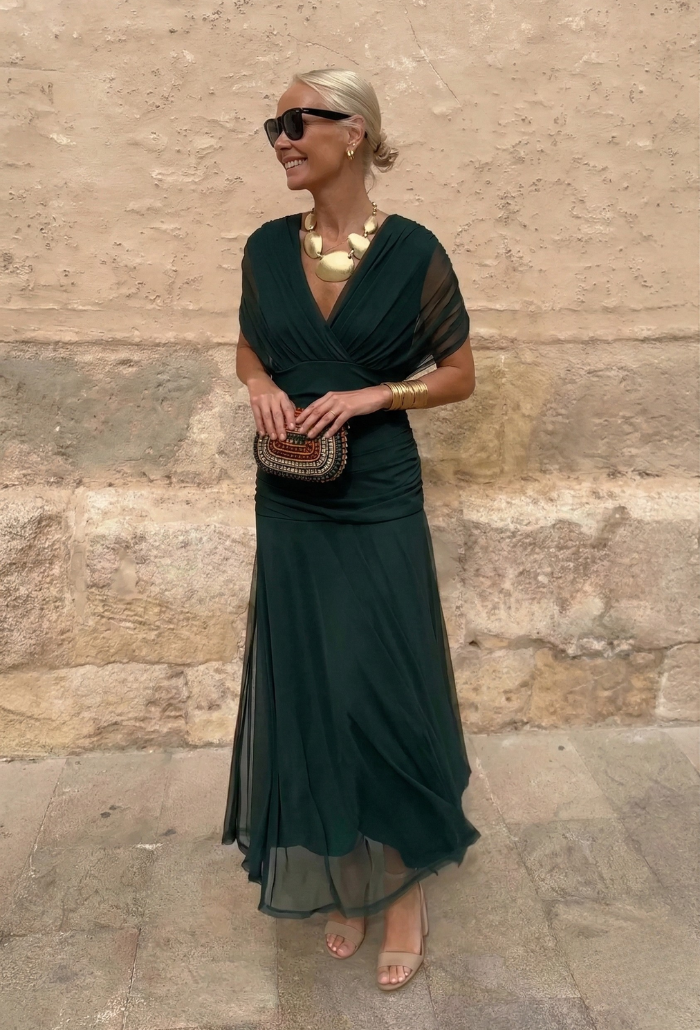 Luisa | Vestido largo elegante con escote en V que realza la silueta